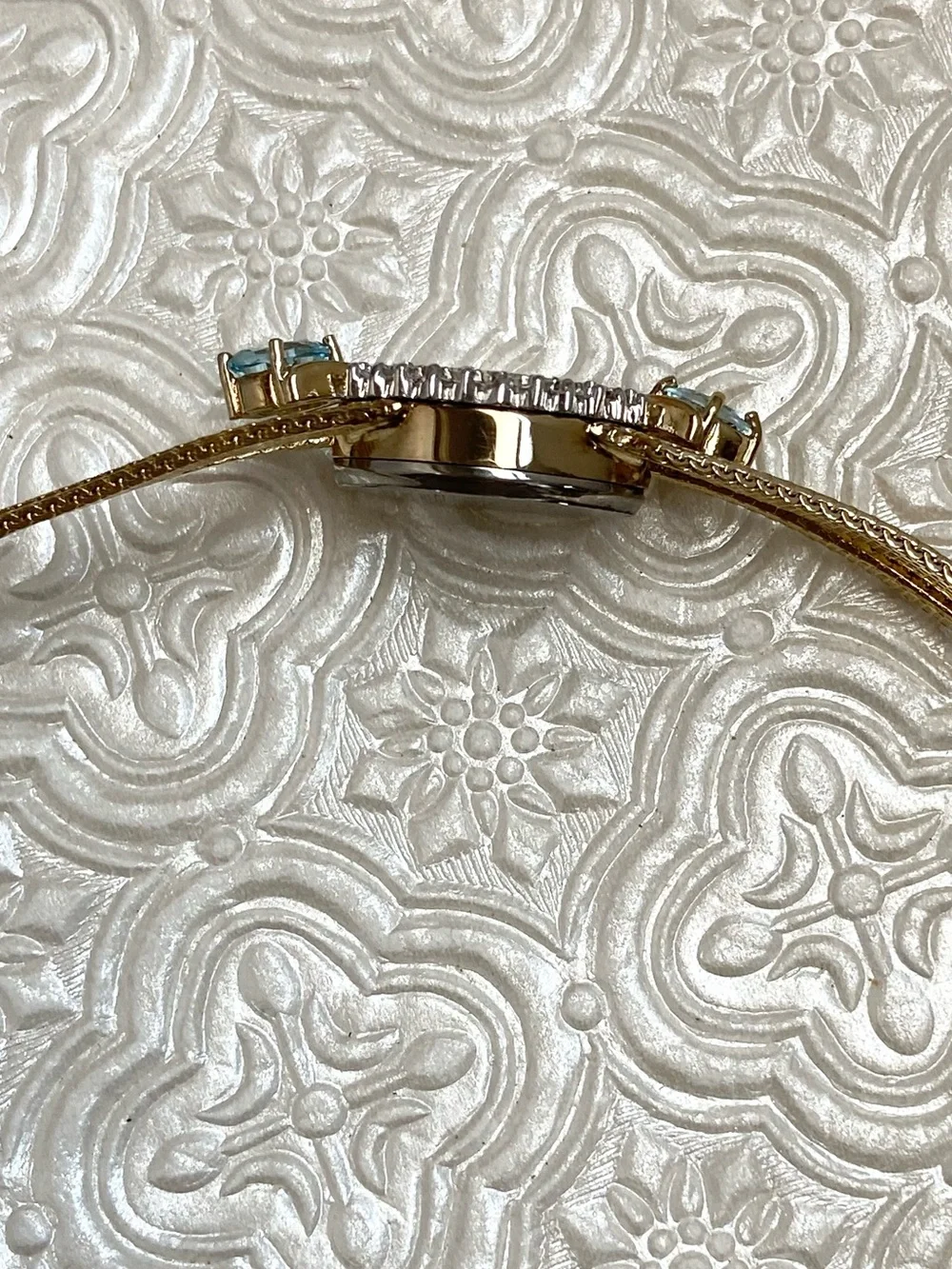 Vintage Deauville Diamond & Blue Topaz Accented Bezel Dainty Cocktail Watch